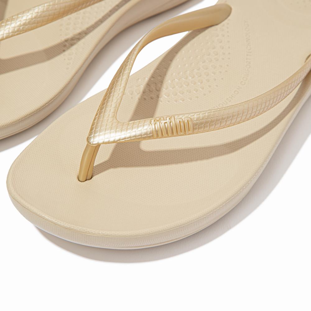 Women's Fitflop IQUSHION Ergonomic Flip Flops Gold | Ireland-96487