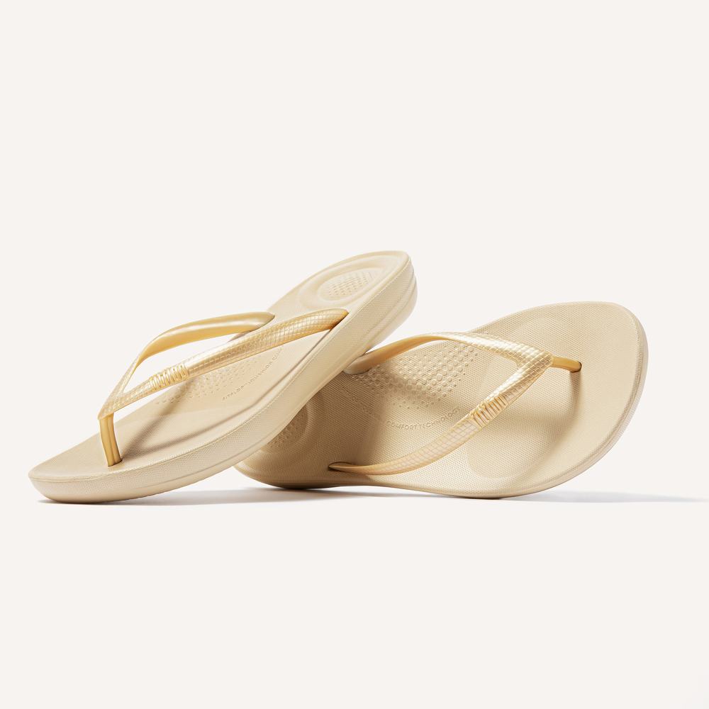 Women's Fitflop IQUSHION Ergonomic Flip Flops Gold | Ireland-96487