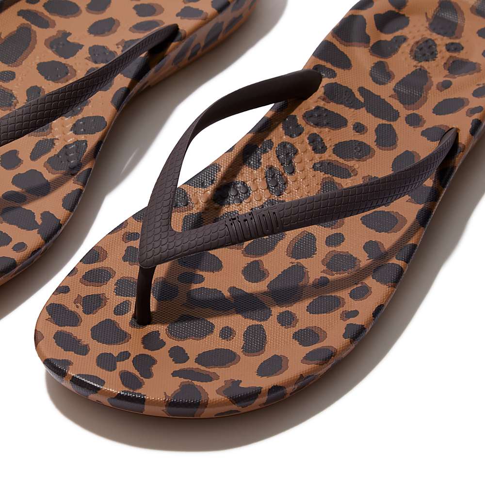 Women's Fitflop IQUSHION Leopard-Print Flip Flops Leopard | Ireland-70183