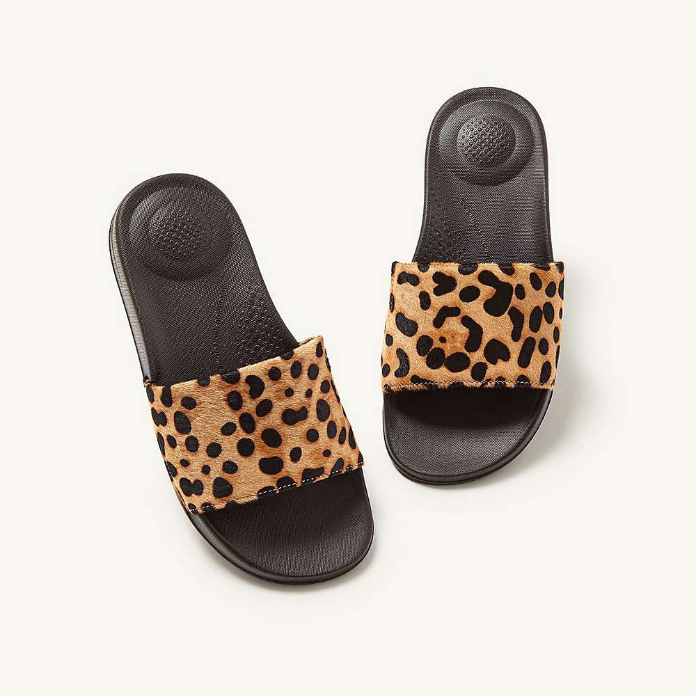 Women's Fitflop IQUSHION Leopard-Print Leather Slides Slides Leopard | Ireland-46021