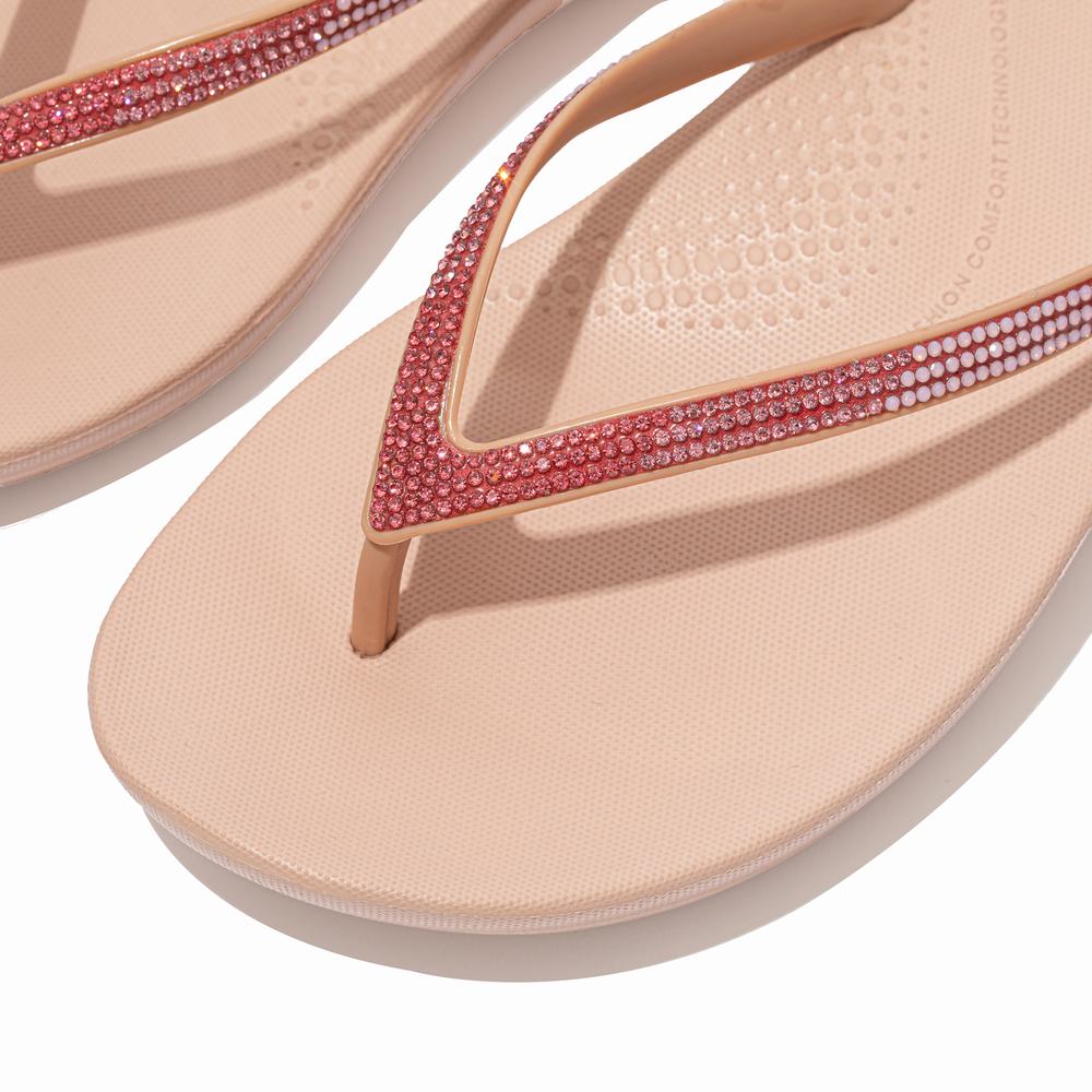 Women's Fitflop IQUSHION Ombre Sparkle Flip Flops Pink | Ireland-25371