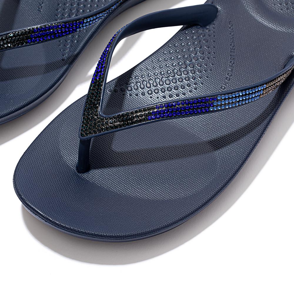 Women's Fitflop IQUSHION Ombre Sparkle Flip Flops Navy | Ireland-39740