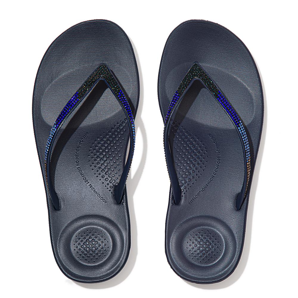 Women's Fitflop IQUSHION Ombre Sparkle Flip Flops Navy | Ireland-39740