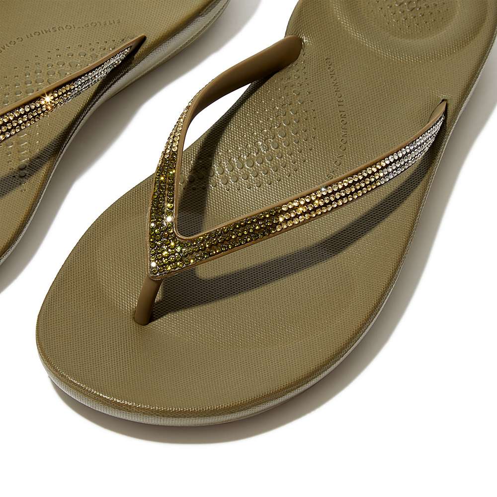 Women's Fitflop IQUSHION Ombre Sparkle Flip Flops Olive | Ireland-48265