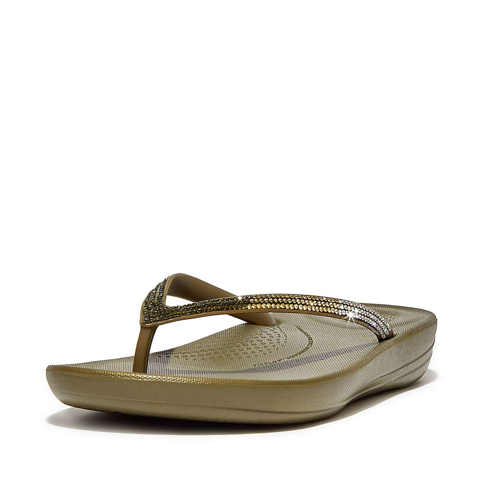 Women's Fitflop IQUSHION Ombre Sparkle Flip Flops Olive | Ireland-48265