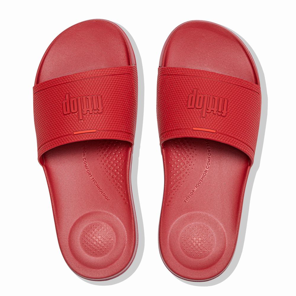 Women's Fitflop IQUSHION Pool Slides Deep Red | Ireland-48069