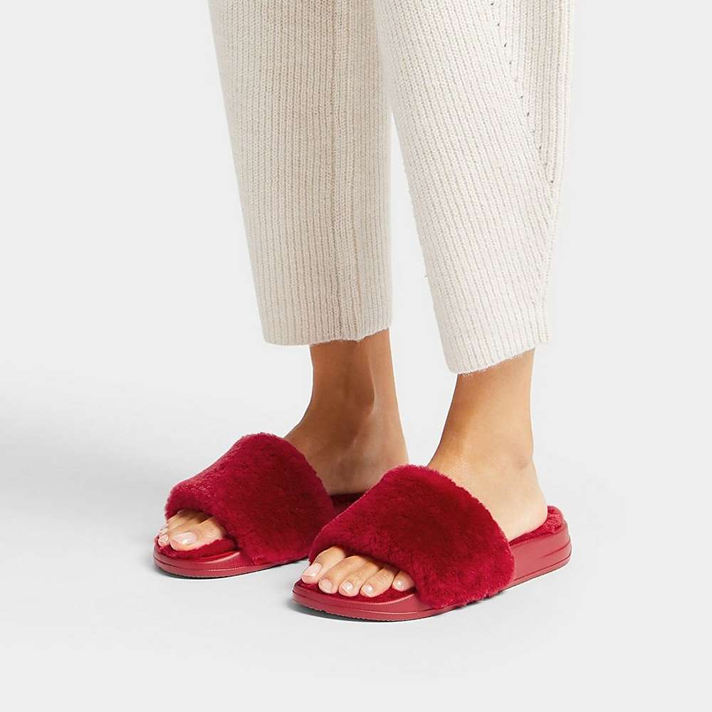 Women's Fitflop IQUSHION Shearling Slippers Red | Ireland-18546