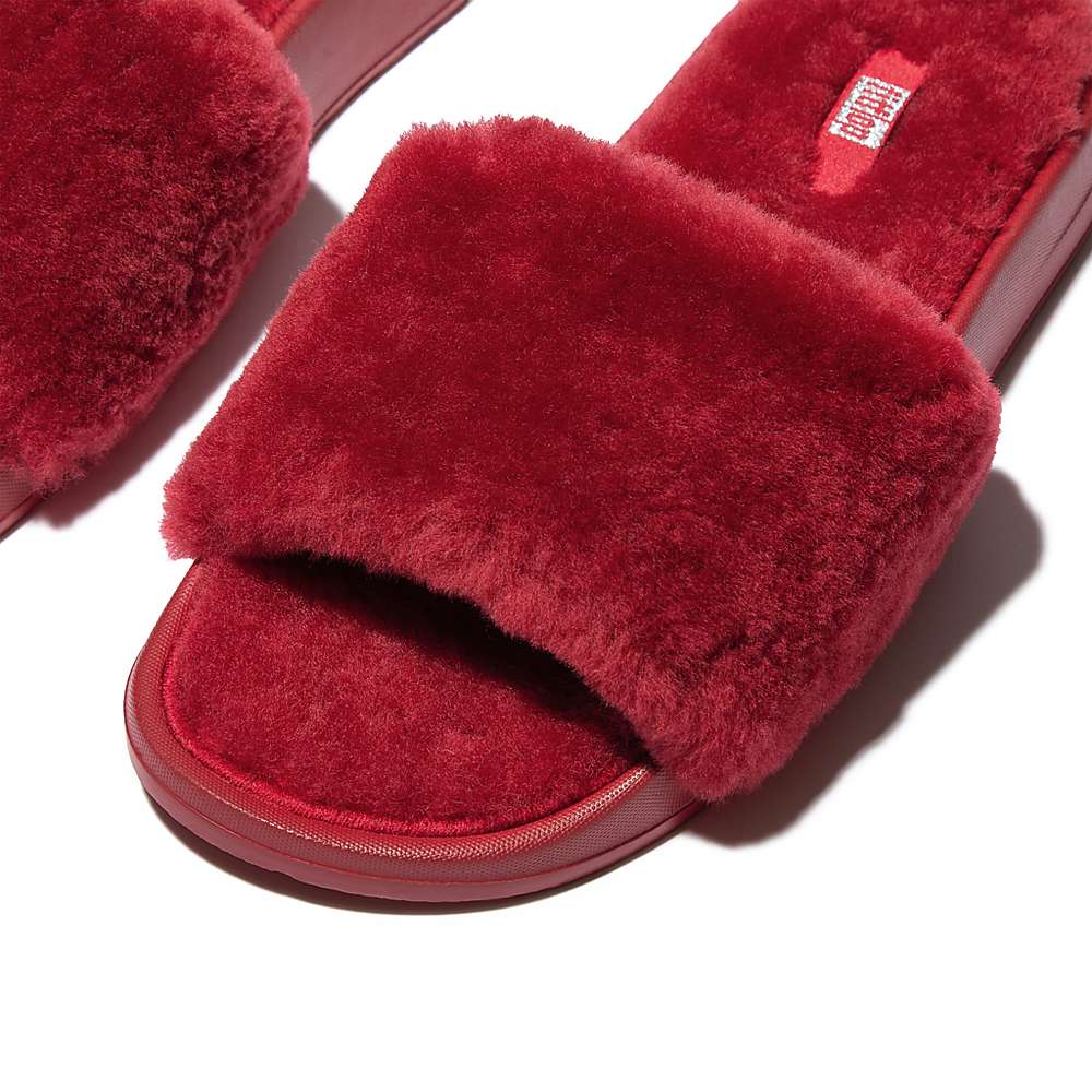 Women's Fitflop IQUSHION Shearling Slippers Red | Ireland-18546