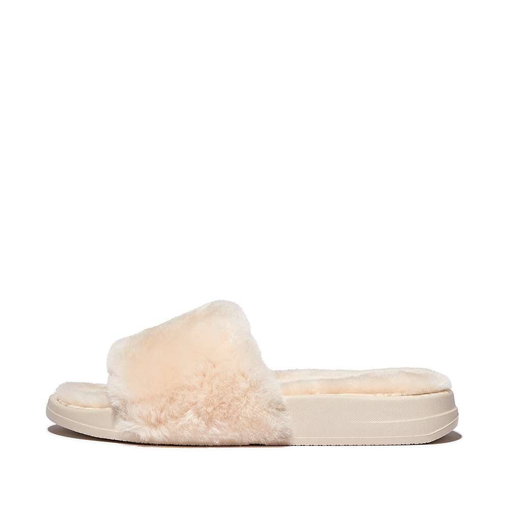 Women\'s Fitflop IQUSHION Shearling Slippers White | Ireland-57493