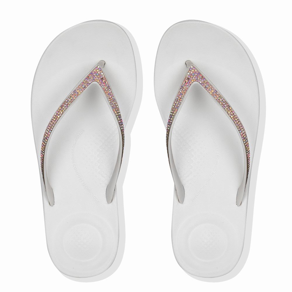 Women's Fitflop IQUSHION Sparkle Ergonomic Flip Flops White | Ireland-08351