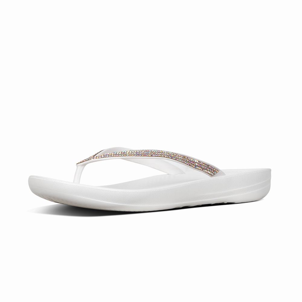 Women's Fitflop IQUSHION Sparkle Ergonomic Flip Flops White | Ireland-08351