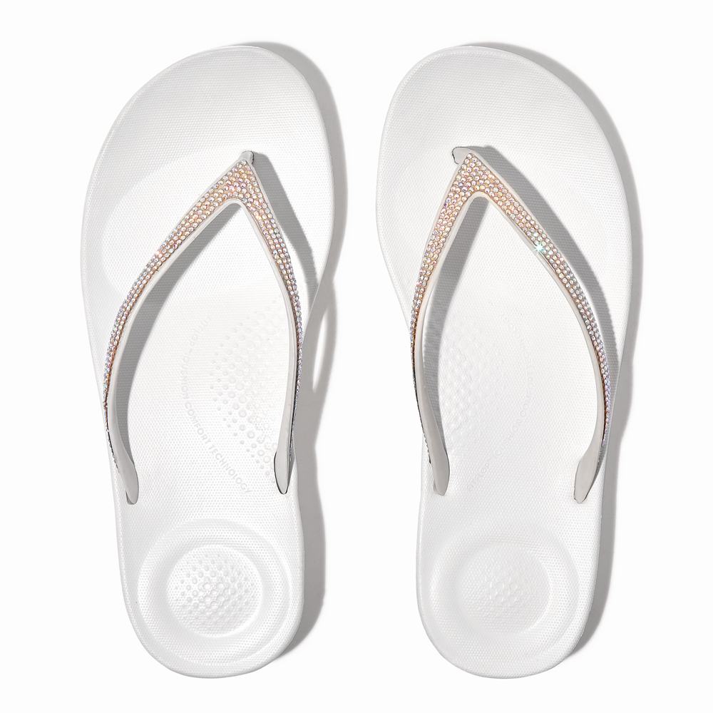 Women's Fitflop IQUSHION Sparkle Ergonomic Flip Flops White | Ireland-08351