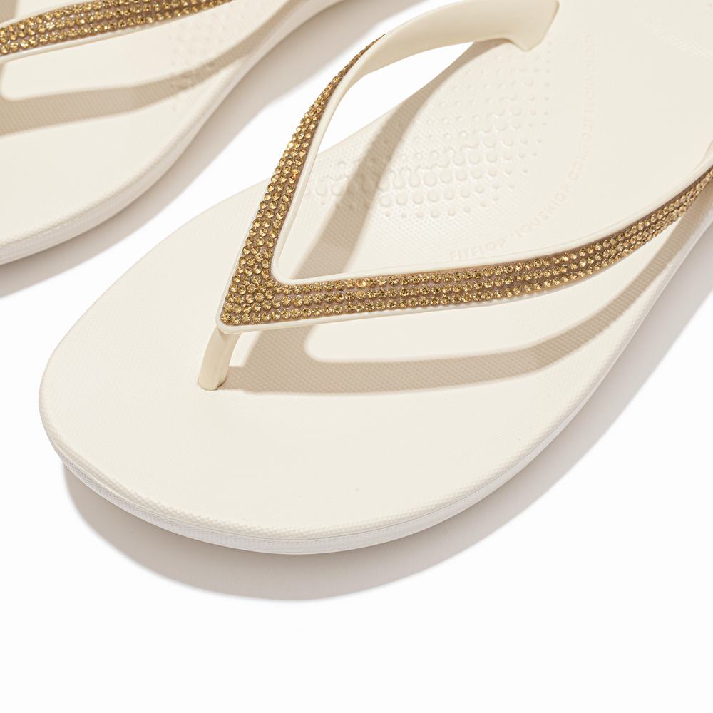 Women's Fitflop IQUSHION Sparkle Ergonomic Flip Flops Cream | Ireland-57348