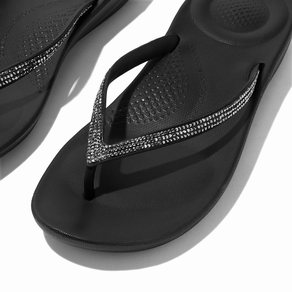 Women's Fitflop IQUSHION Sparkle Ergonomic Flip Flops Black | Ireland-96715