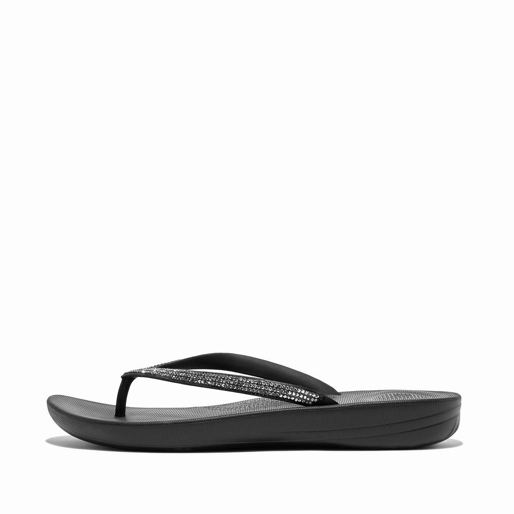 Women\'s Fitflop IQUSHION Sparkle Ergonomic Flip Flops Black | Ireland-96715