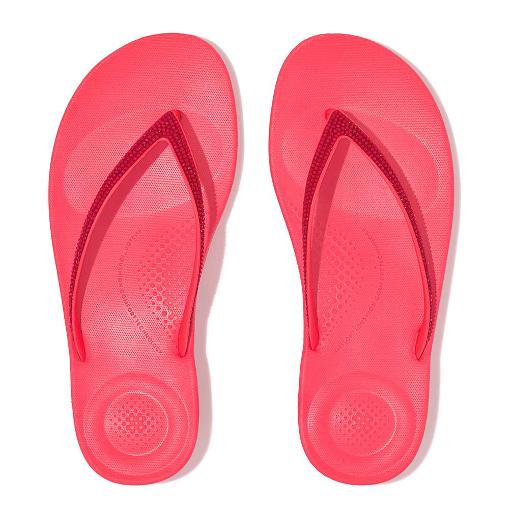 Women's Fitflop IQUSHION Sparkle Flip Flops Pink | Ireland-85249