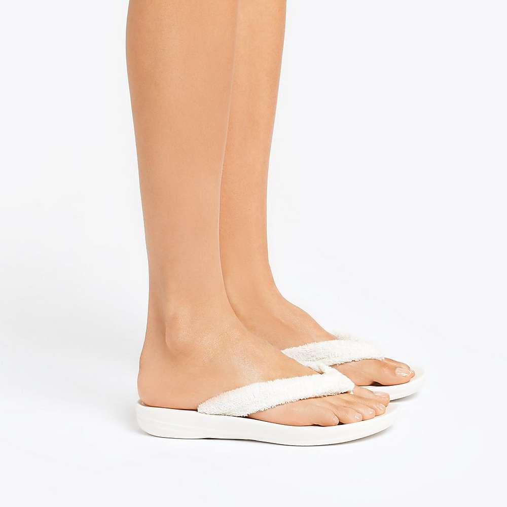 Women's Fitflop IQUSHION Towelling Flip Flops Cream | Ireland-76108