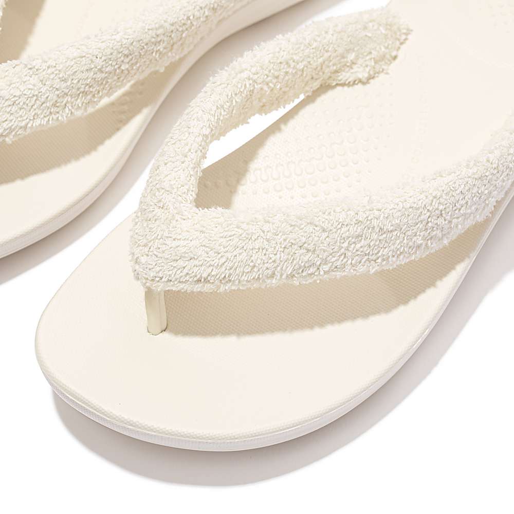 Women's Fitflop IQUSHION Towelling Flip Flops Cream | Ireland-76108