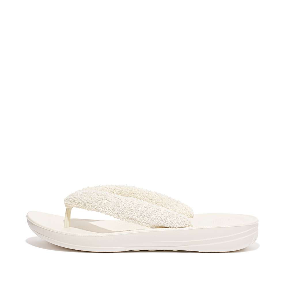 Women\'s Fitflop IQUSHION Towelling Flip Flops Cream | Ireland-76108