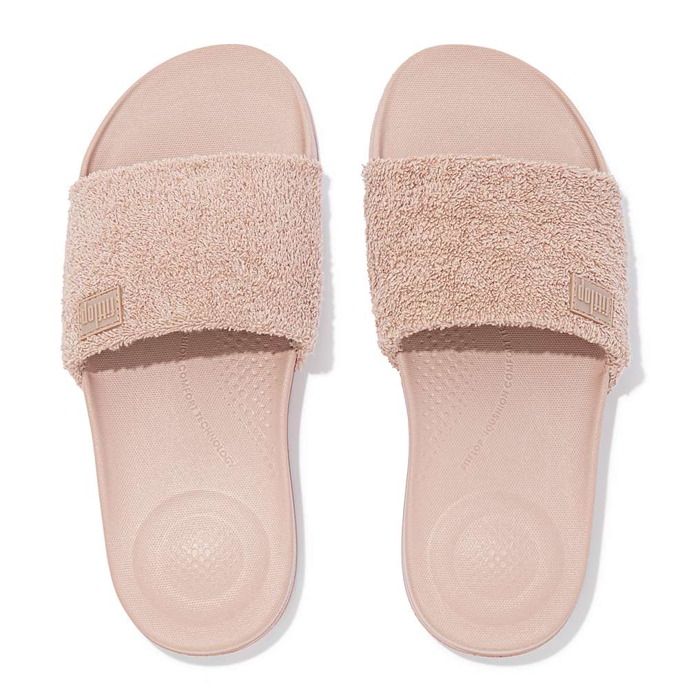 Women's Fitflop IQUSHION Towelling Slides Beige | Ireland-70635