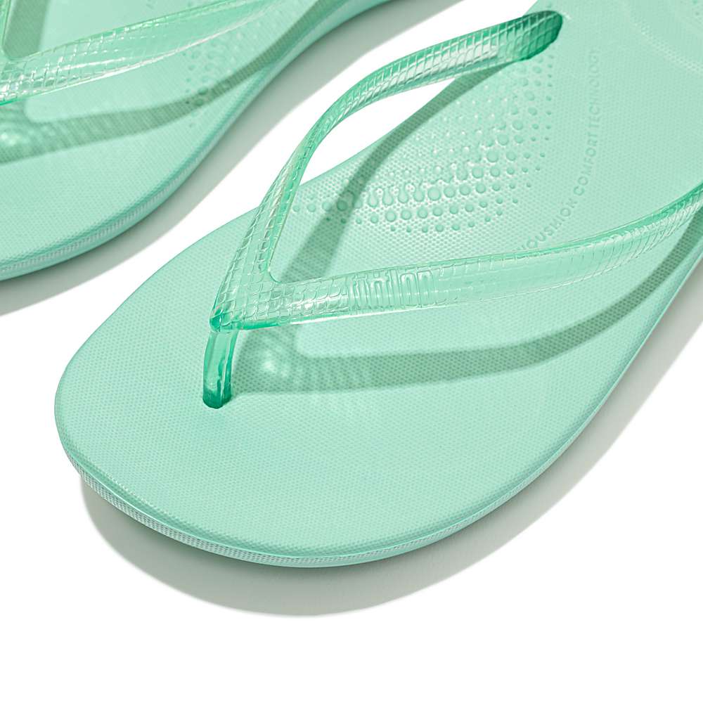 Women's Fitflop IQUSHION Transparent Flip Flops Green | Ireland-53176