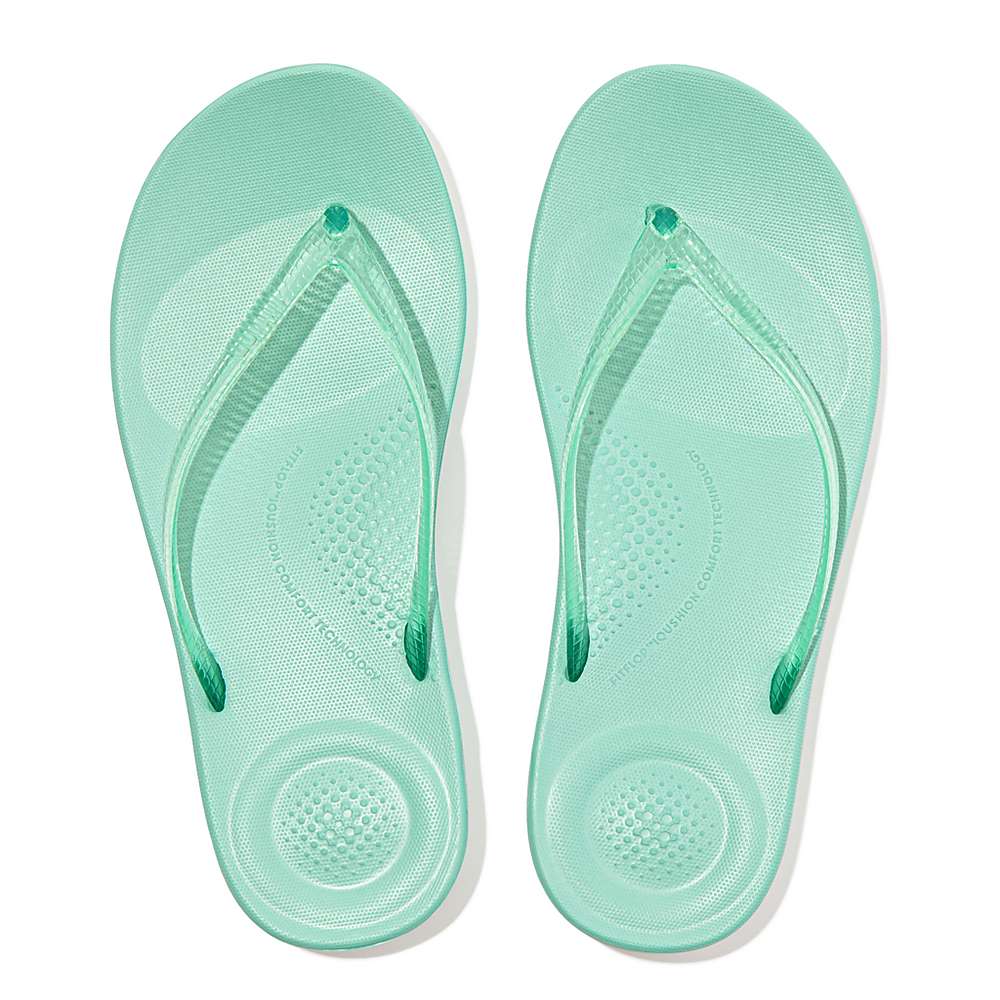 Women's Fitflop IQUSHION Transparent Flip Flops Green | Ireland-53176