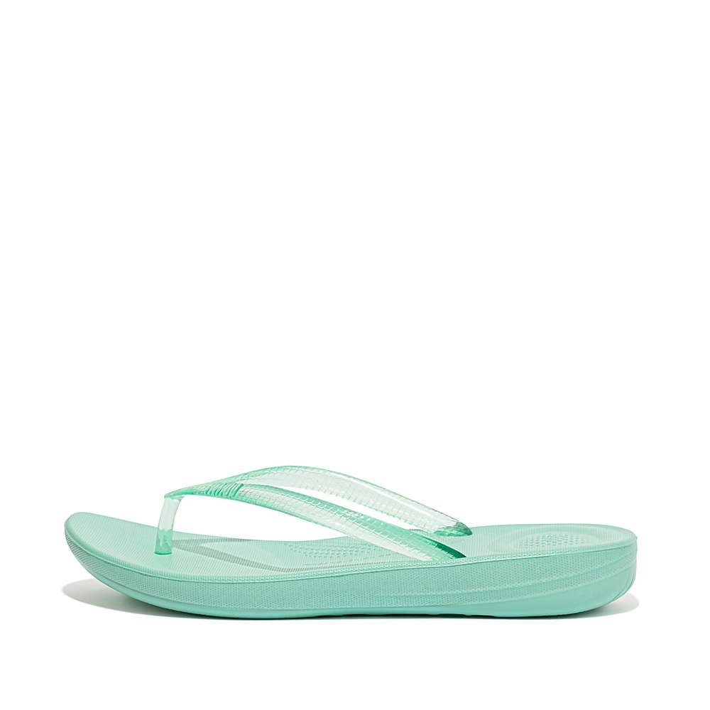 Women\'s Fitflop IQUSHION Transparent Flip Flops Green | Ireland-53176