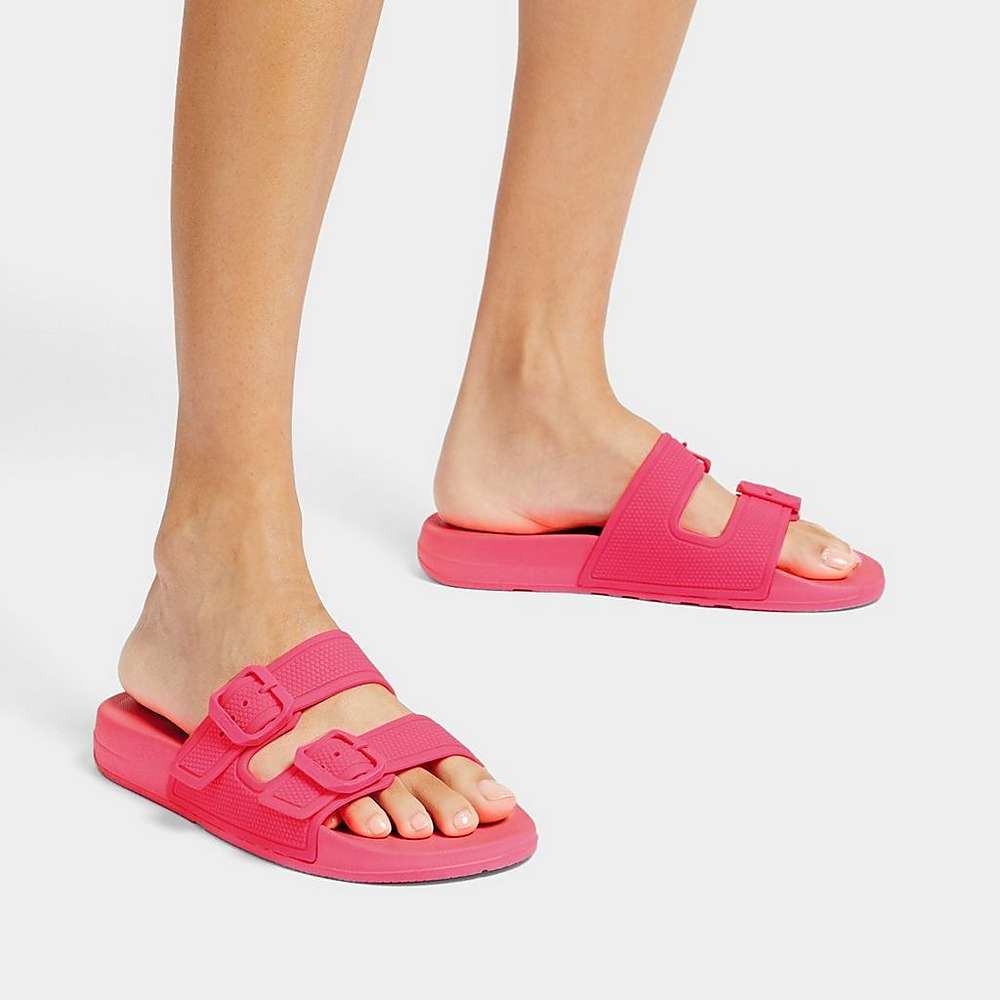 Women's Fitflop IQUSHION Two-Bar Buckle Slides Pink | Ireland-25463