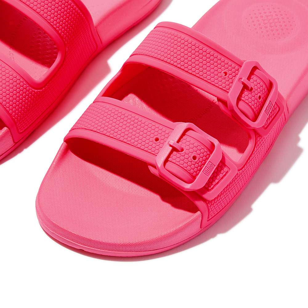 Women's Fitflop IQUSHION Two-Bar Buckle Slides Pink | Ireland-25463