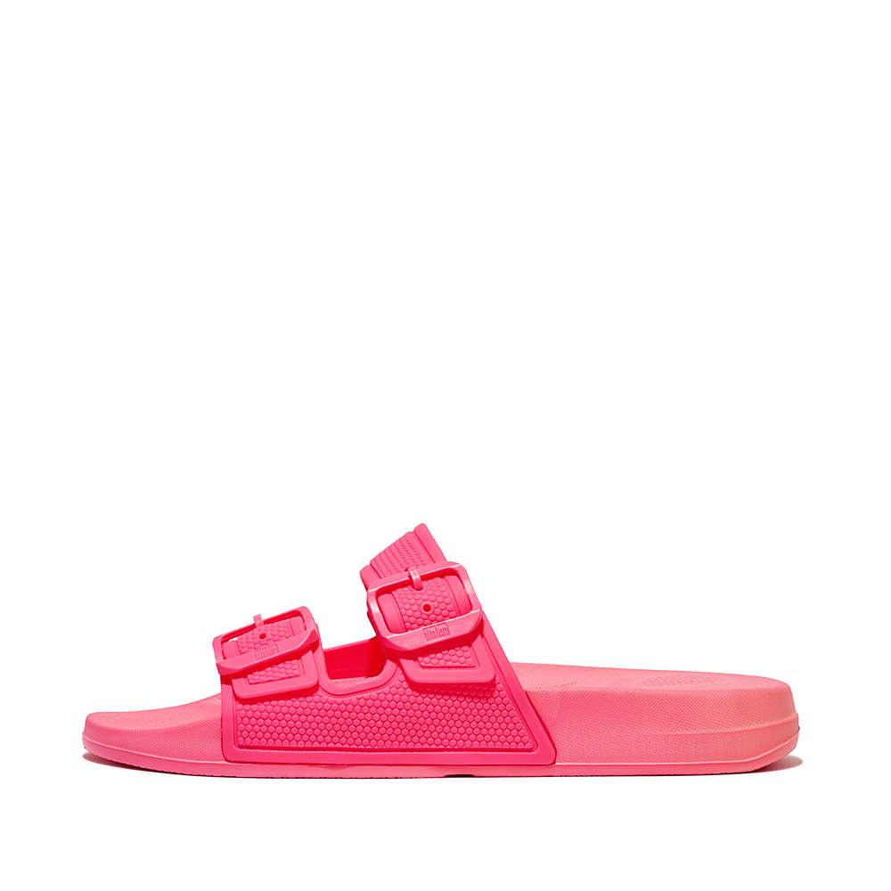 Women\'s Fitflop IQUSHION Two-Bar Buckle Slides Pink | Ireland-25463