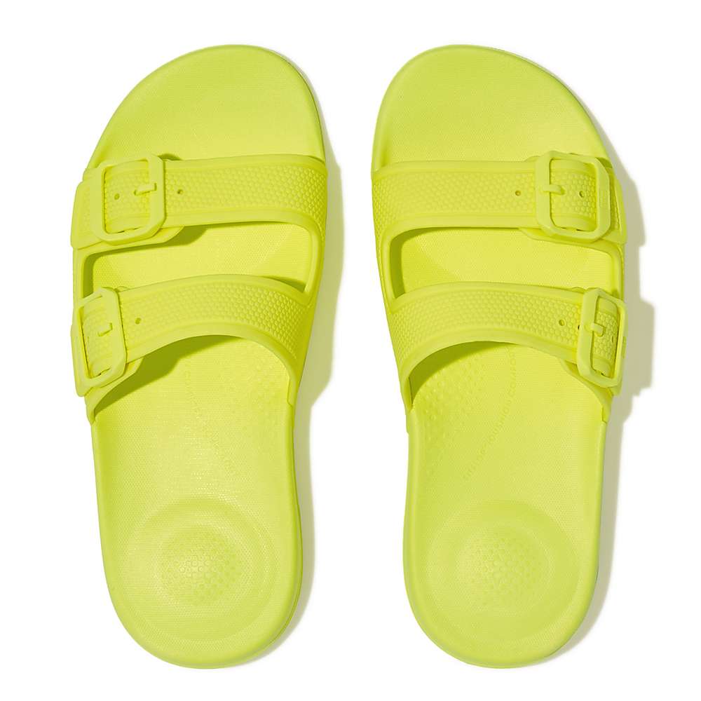 Women's Fitflop IQUSHION Two-Bar Buckle Slides Yellow | Ireland-28436