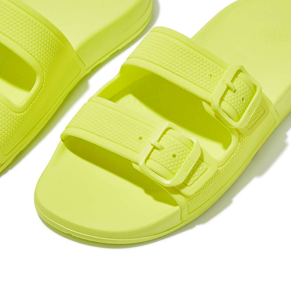 Women's Fitflop IQUSHION Two-Bar Buckle Slides Yellow | Ireland-28436