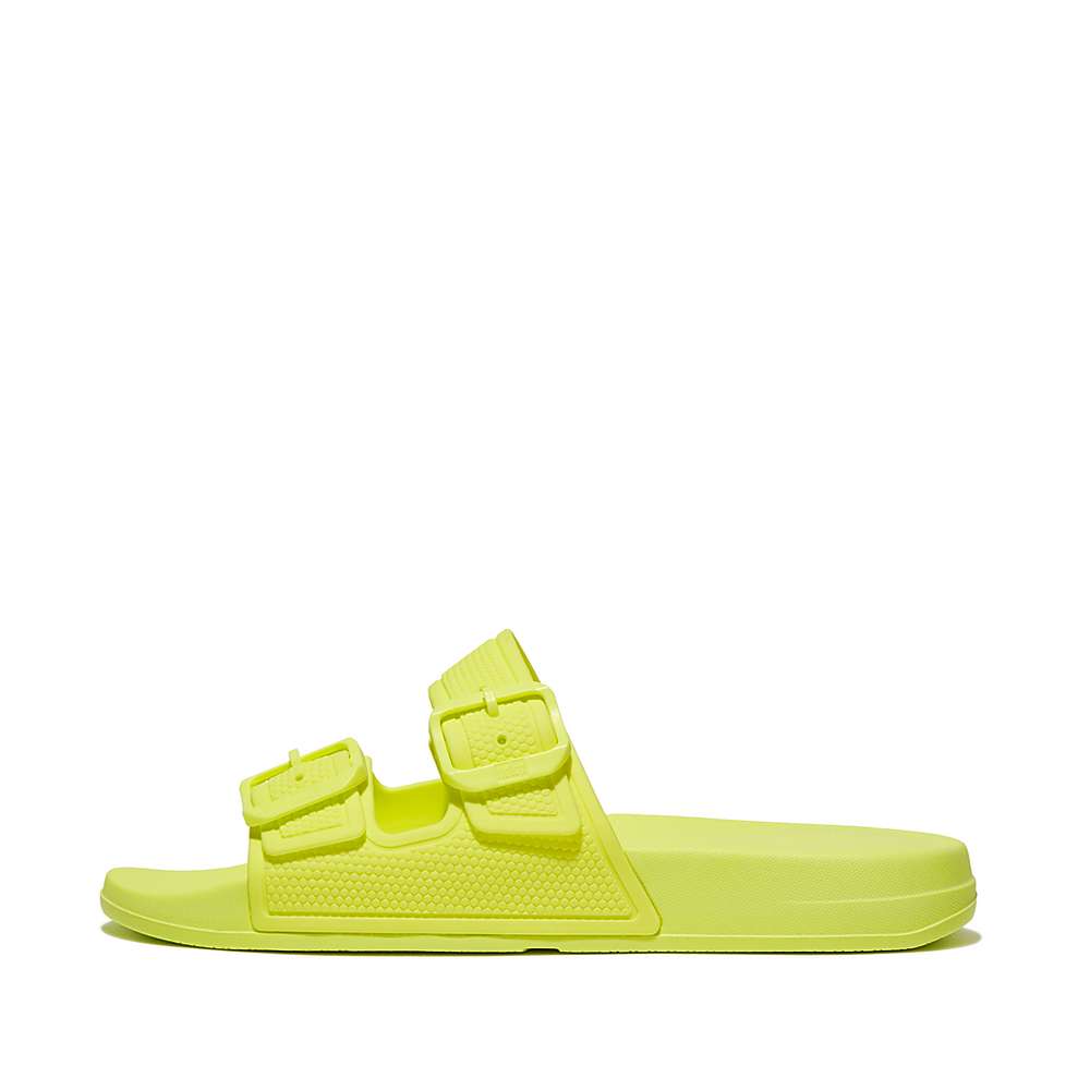 Women\'s Fitflop IQUSHION Two-Bar Buckle Slides Yellow | Ireland-28436