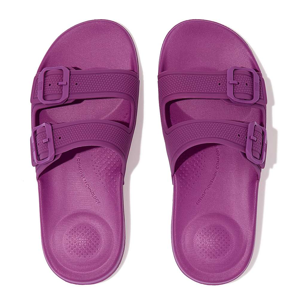 Women's Fitflop IQUSHION Two-Bar Buckle Slides Purple | Ireland-93148