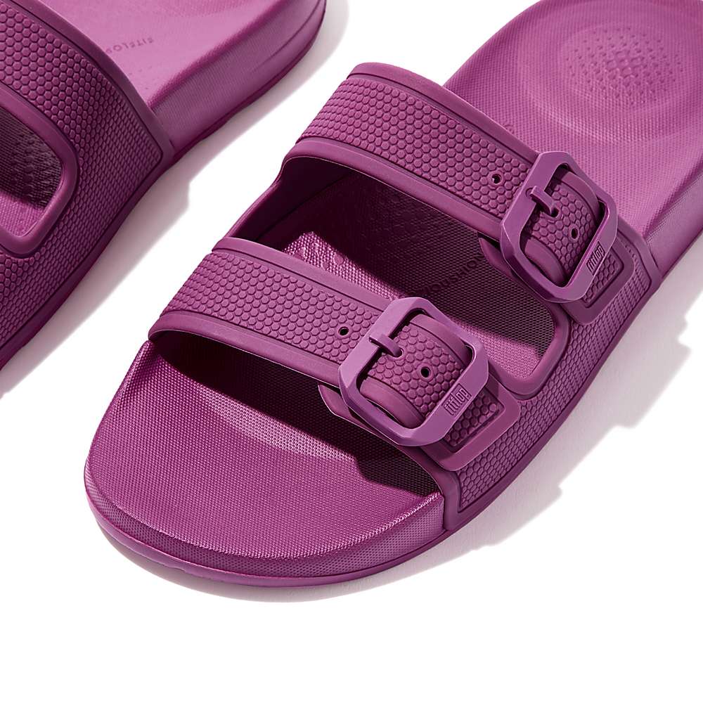 Women's Fitflop IQUSHION Two-Bar Buckle Slides Purple | Ireland-93148