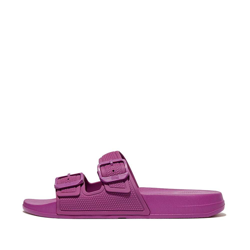 Women\'s Fitflop IQUSHION Two-Bar Buckle Slides Purple | Ireland-93148