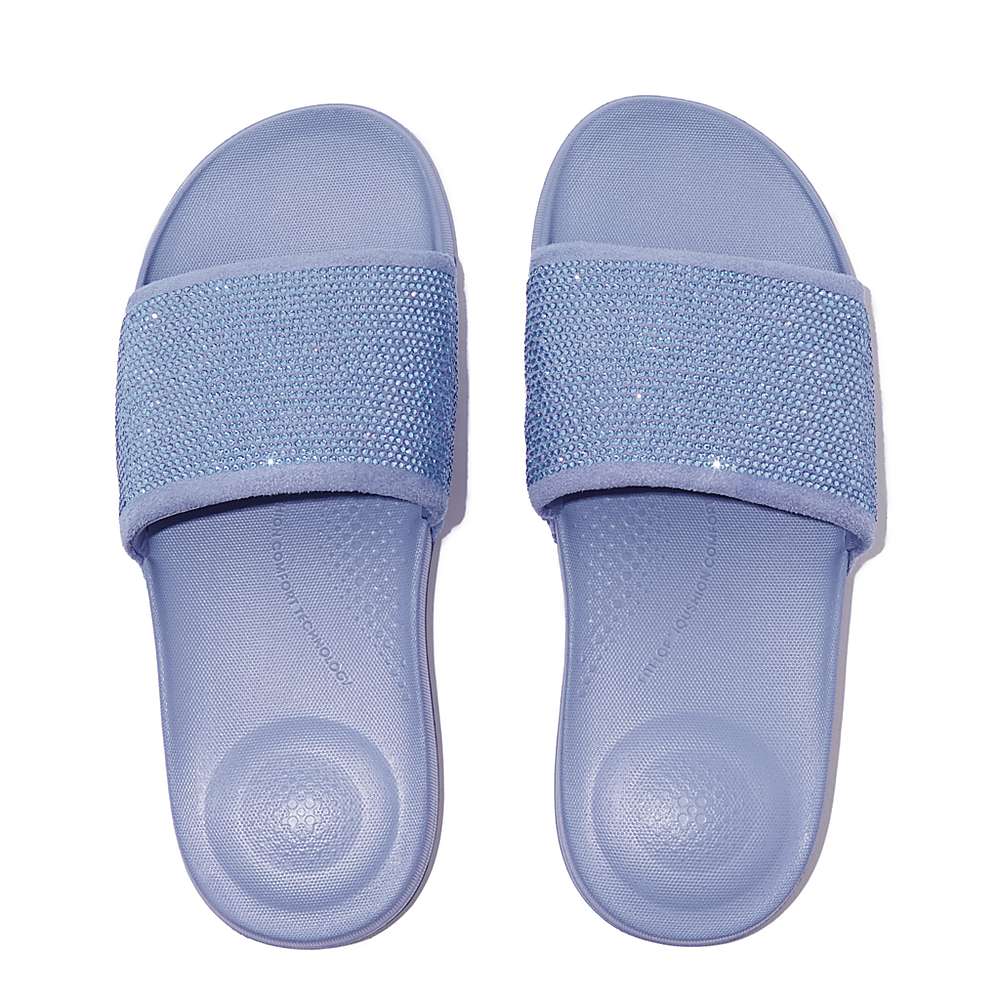 Women's Fitflop IQUSHION Water-Resistant Crystal Slides Lavender | Ireland-76804