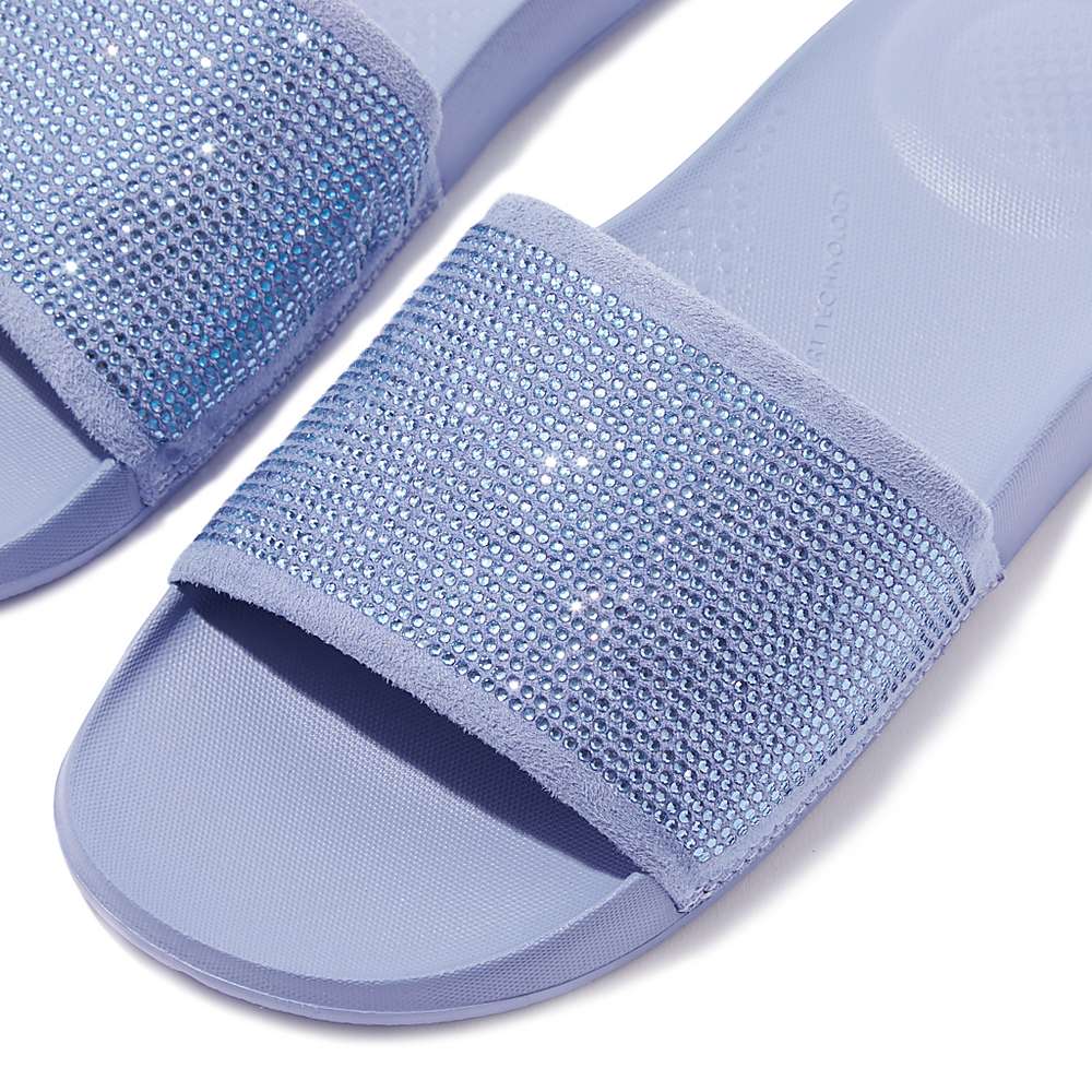 Women's Fitflop IQUSHION Water-Resistant Crystal Slides Lavender | Ireland-76804