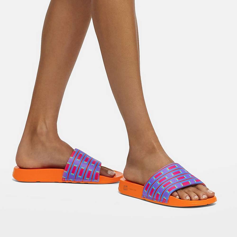 Women's Fitflop IQUSHION X Yinka Ilori Water-Resistant Slides Blue | Ireland-31467