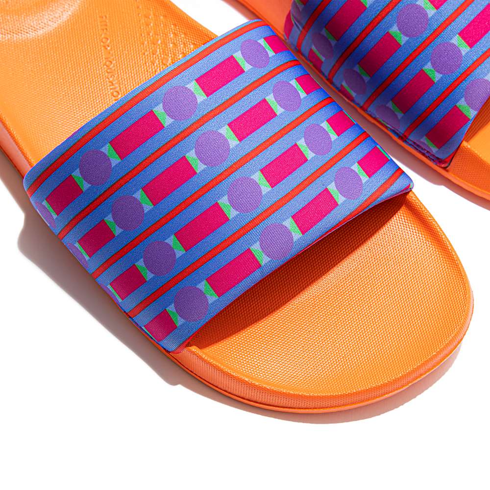 Women's Fitflop IQUSHION X Yinka Ilori Water-Resistant Slides Blue | Ireland-31467