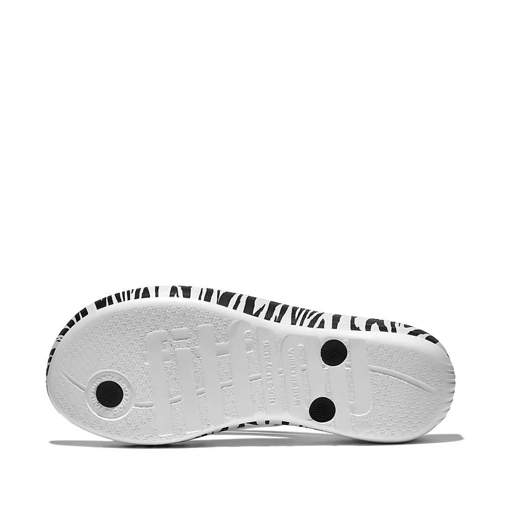 Women's Fitflop IQUSHION Zebra Print Ergonomic Flip Flops Black/White | Ireland-46519