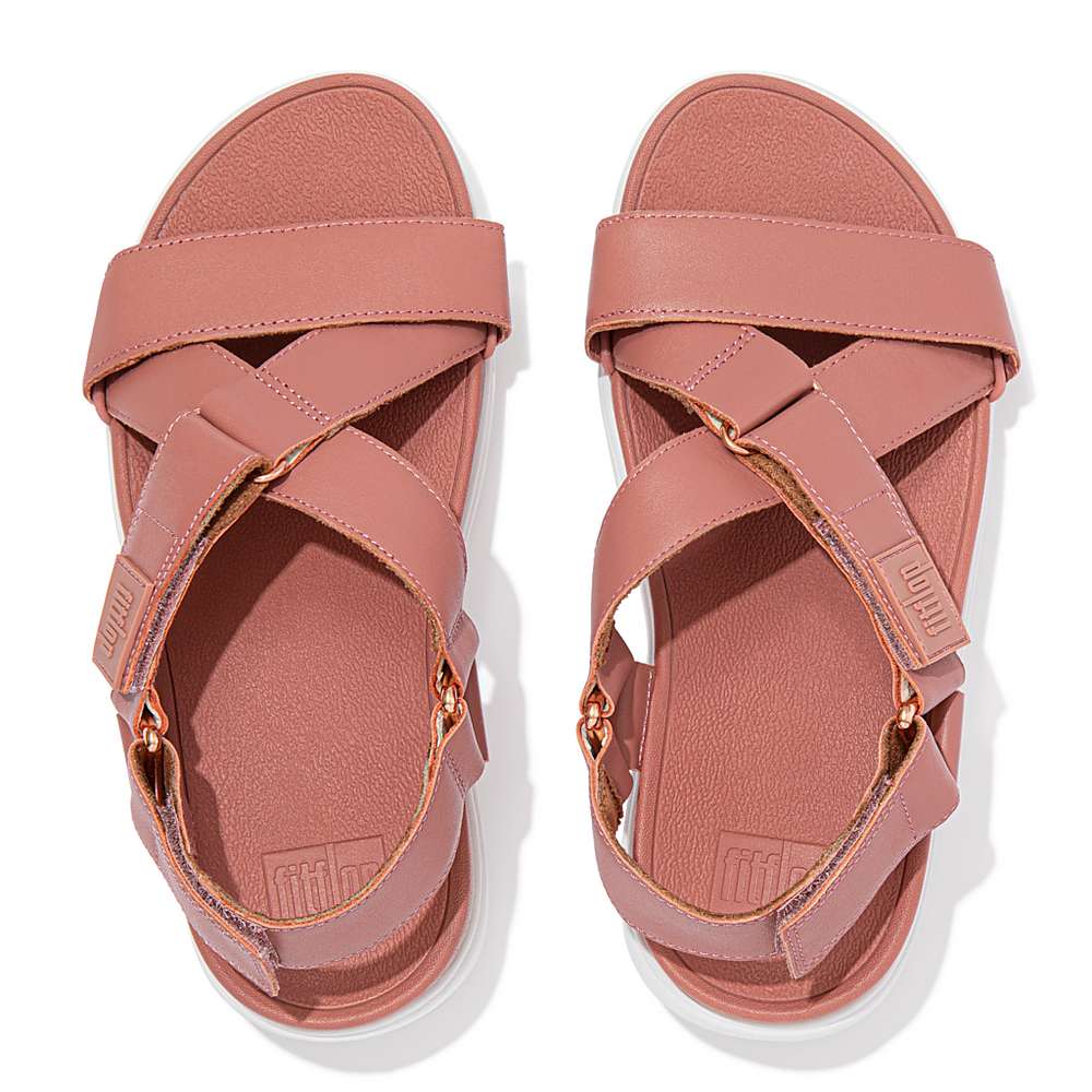 Women's Fitflop LOOSH Leather Cross-Strap Sandals Rose | Ireland-28645