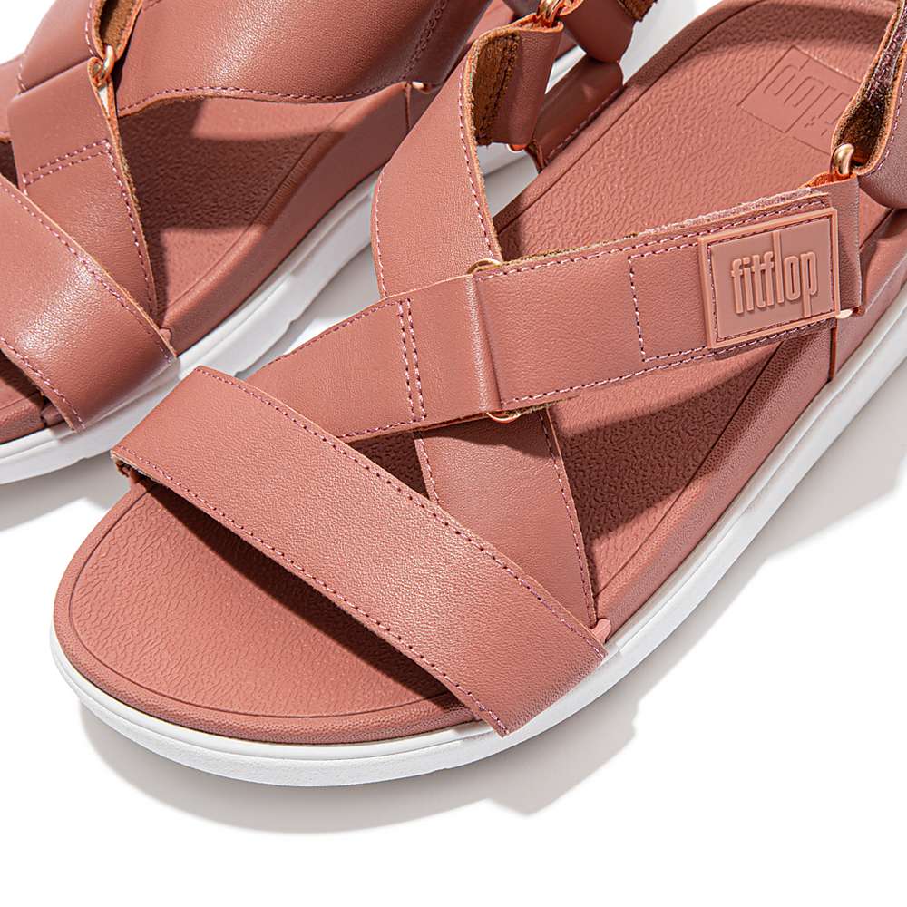 Women's Fitflop LOOSH Leather Cross-Strap Sandals Rose | Ireland-28645