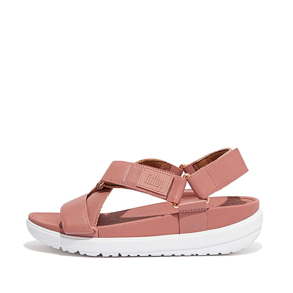 Women\'s Fitflop LOOSH Leather Cross-Strap Sandals Rose | Ireland-28645