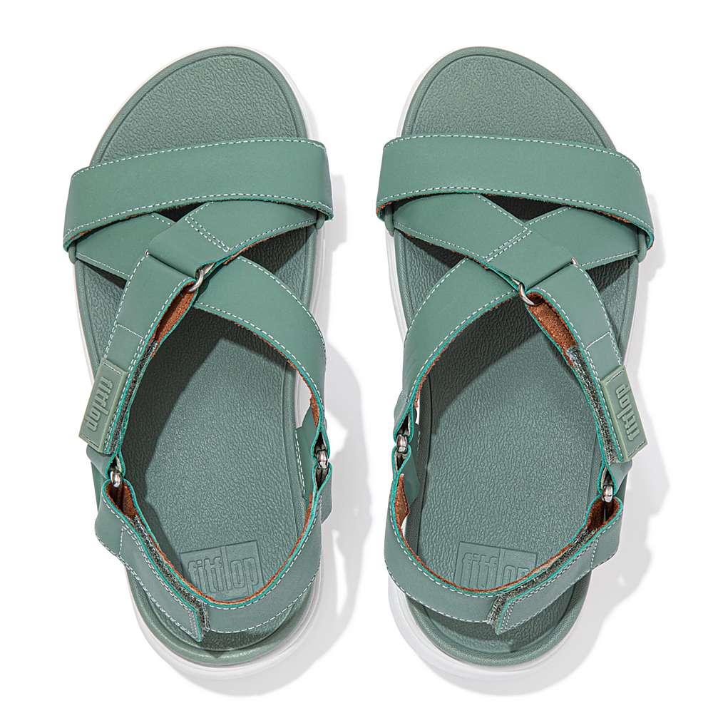 Women's Fitflop LOOSH Leather Cross-Strap Sandals Green | Ireland-39126