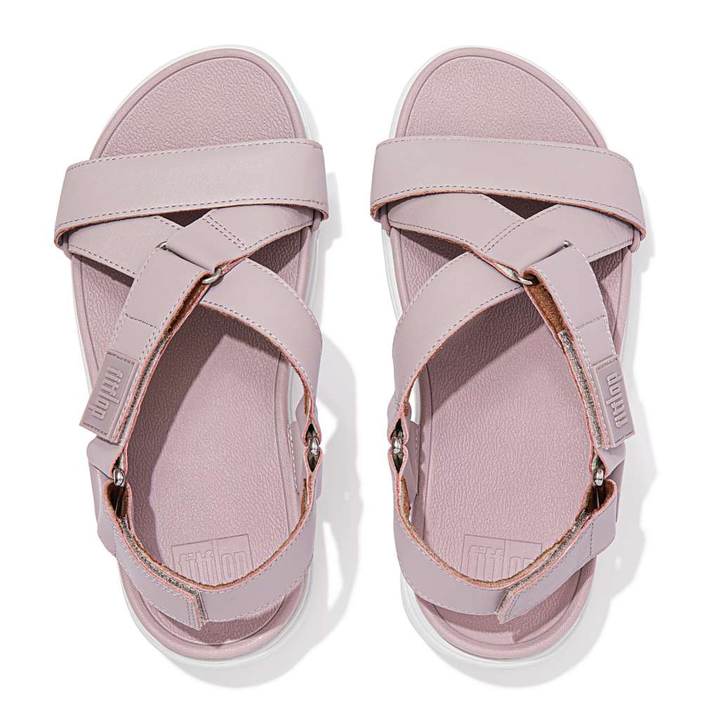 Women's Fitflop LOOSH Leather Cross-Strap Sandals Pink | Ireland-67280