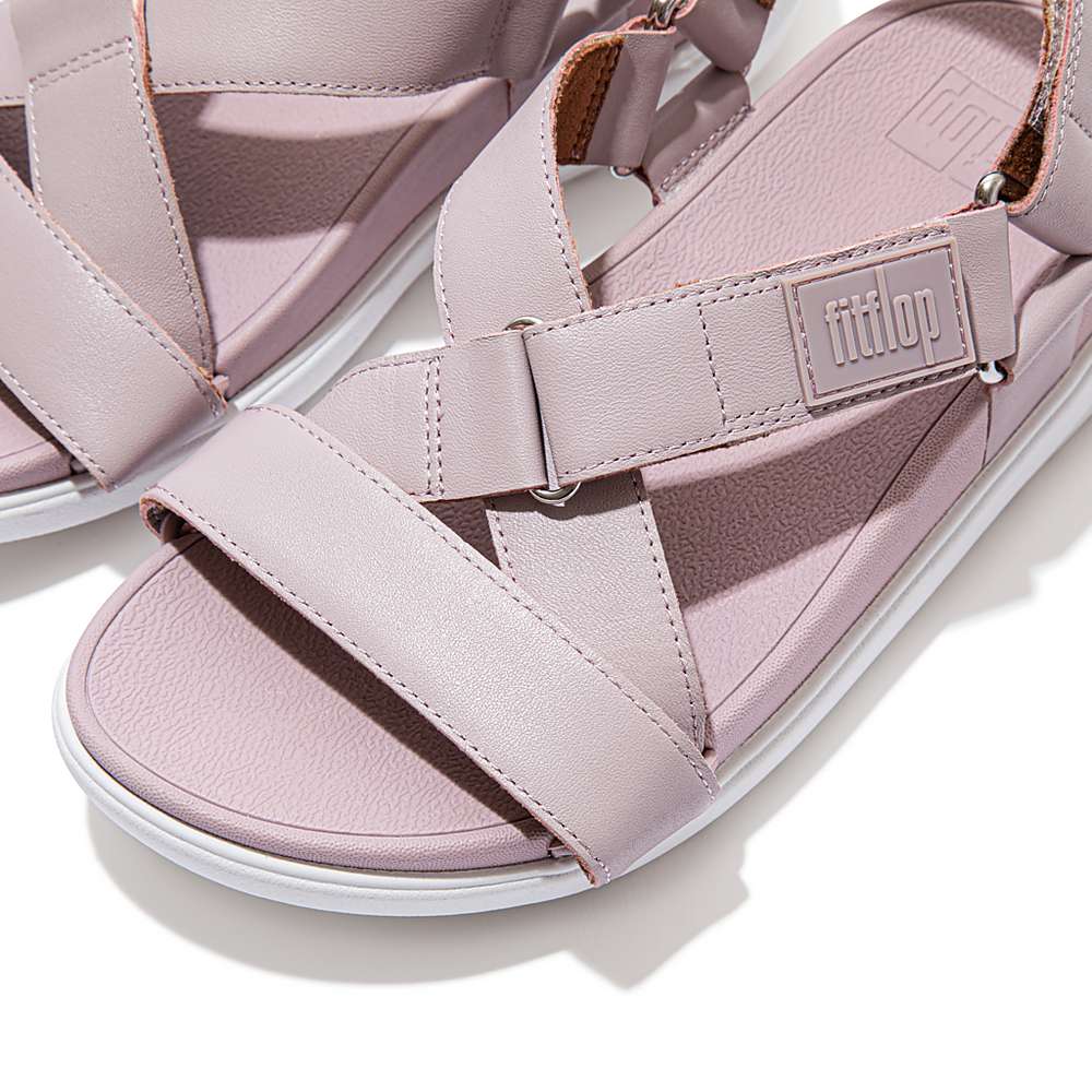 Women's Fitflop LOOSH Leather Cross-Strap Sandals Pink | Ireland-67280