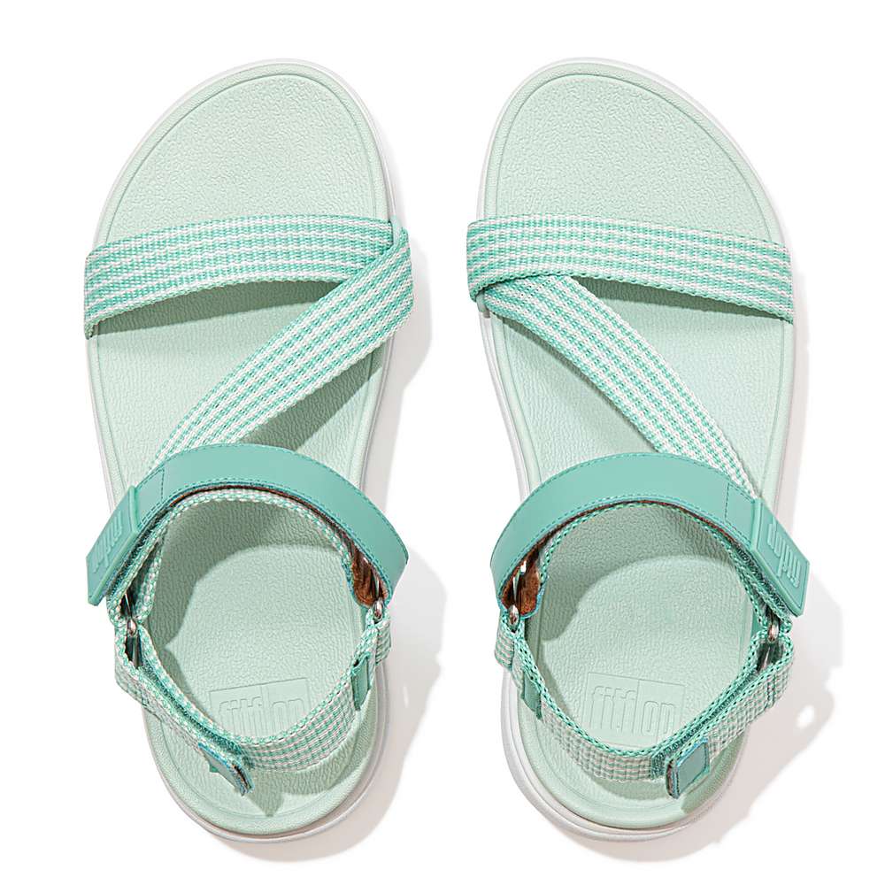 Women's Fitflop LOOSH Webbing Z-Strap Sandals Green | Ireland-10794