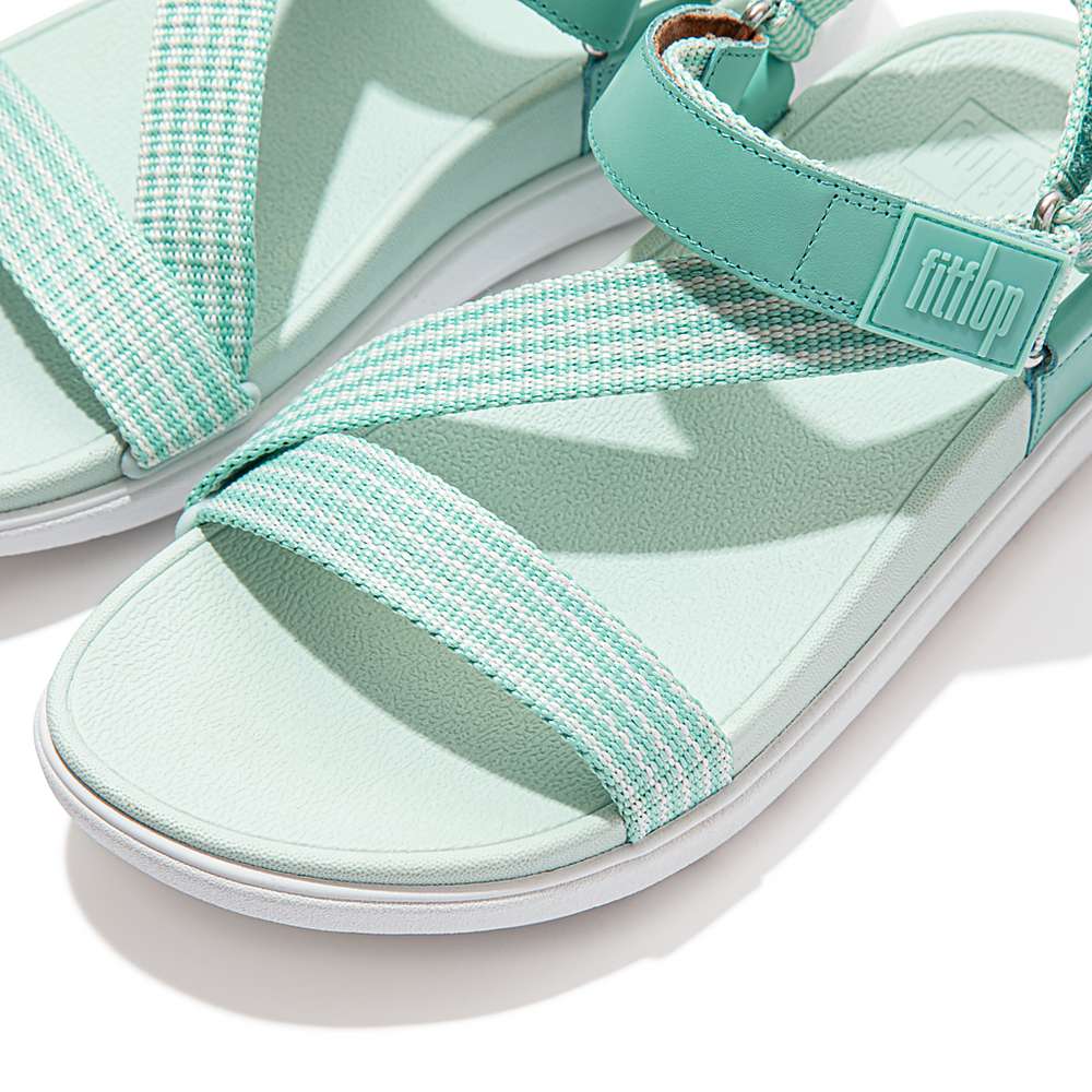 Women's Fitflop LOOSH Webbing Z-Strap Sandals Green | Ireland-10794