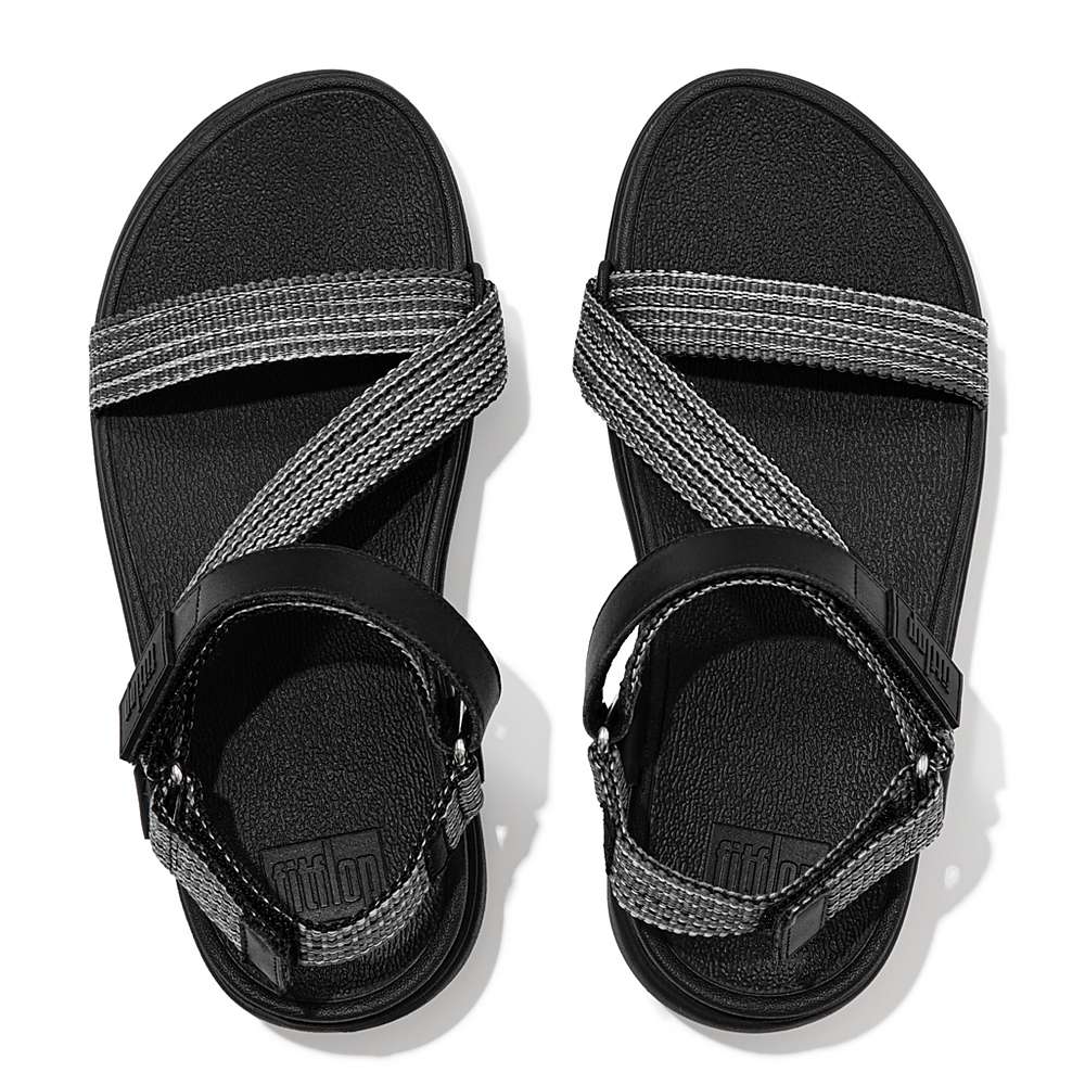 Women's Fitflop LOOSH Webbing Z-Strap Sandals Black | Ireland-67834